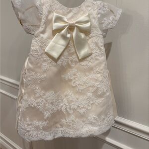 Elegant Cream Lace Dress with Bow